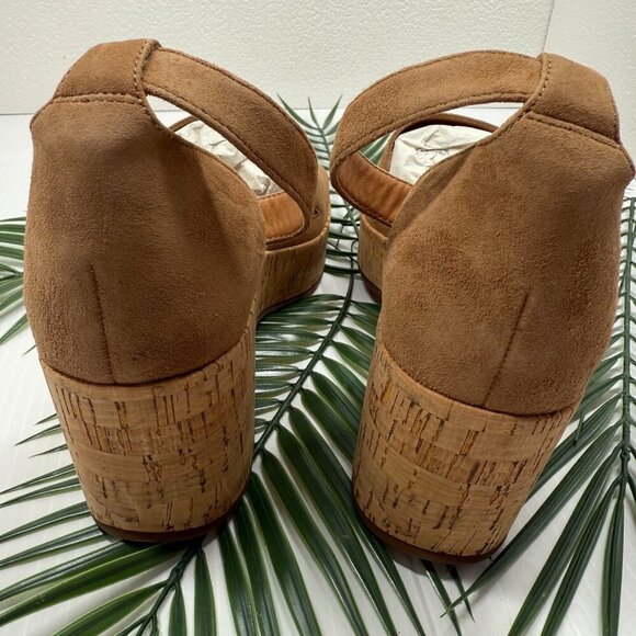 Lisa Vicky Shoes Womens Size 9 Cognac Kid Suede Platform Wedge Sandals LAUD-V - Picture 10 of 12